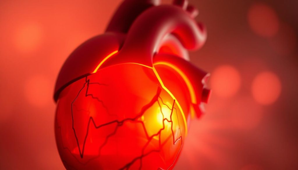 A serene, close-up view of a human heart, its rhythm and pulsations clearly visible, set against a softly blurred, ethereal background. The heart appears to be glowing, its warmth and vitality emanating outward. Gentle, diffused lighting highlights the heart's intricate structure, conveying a sense of the organ's internal communication and its deep connection to the body's overall well-being. The composition emphasizes the heart's significance as a physical manifestation of the body's hidden anxieties and stresses, a visual metaphor for the "silent" cardiovascular symptoms of anxiety.